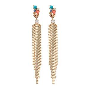 Pastel Tassel Fringe Rhinestone Vintage Gold Dangle Statement Earrings